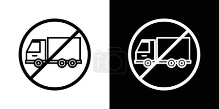 No Truck Sign Icon Set. Heavy vehicle ban vector symbol in a black filled and outlined style. Truck Limit Zone Sign.