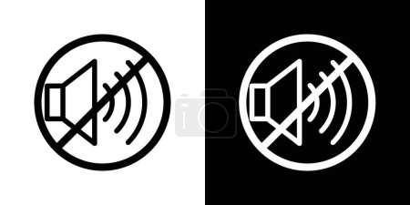 No hay iconos de señal de sonido. Restricción al símbolo vectorial de producción de ruido en un estilo negro lleno y esbozado. Control de sonido y señal de cumplimiento de zona silenciosa.