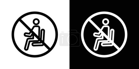 Kein Sitzzeichen gesetzt. Sitzverbot an bestimmten Orten ohne Sitzen und verbotene Vektorsymbole in schwarz ausgefülltem und umrissenem Stil. Richtlinien für eingeschränkte Sitzgelegenheiten.
