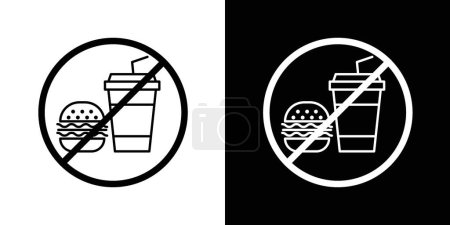 No se permiten alimentos Conjunto de iconos de signos. Comer símbolo vectorial de prohibición en un estilo negro lleno y esbozado. Señal de prohibición de bocadillos.