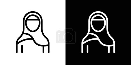 Muslimische Frauen als Ikone. verschleierte islamische Frauen als Vektorsymbol. arabisches junges Mädchen mit Schal-Piktogramm. Emirate Frauen Abaya Kleid lineare Ikone.