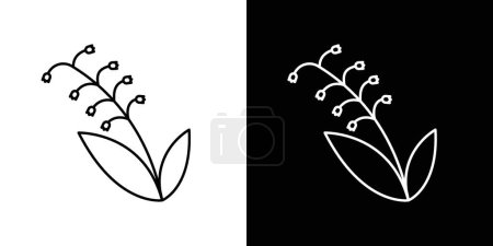 May Lily Icon Set vorhanden. Maiglöckchen-Vektorsymbol in einem schwarz gefüllten und umrissenen Stil. Weiße Natur Frühling convallaria Zeichen.