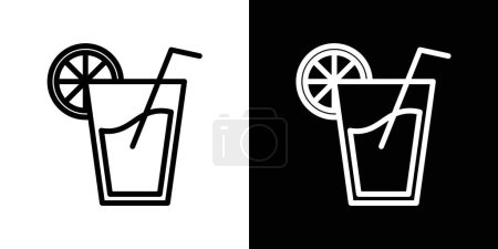 Lemonade Icon Set. Juice glass fresh vector symbol in a black filled and outlined style. Refreshing Squeeze Sign.