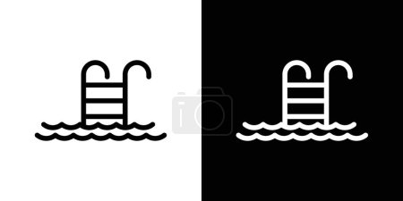 Ladder in Swimming Pool Icon Set. Swim water ladder vector symbol in a black filled and outlined style. Poolside Access Sign.
