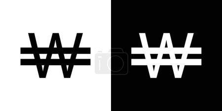 Korean Won Icon Set. Korea Money coin vector symbol in a black filled and outlined style. South krw Currency coin sign.