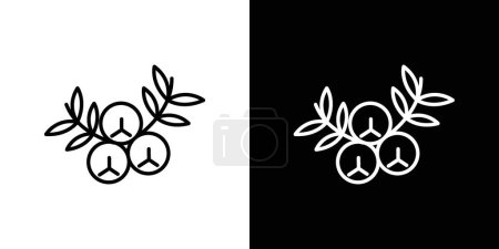 Juniper Icon Set. Berry Gin Blueberry Vector Symbol in a Black Filled and Outlined Style. Nature's Spirit Sign.