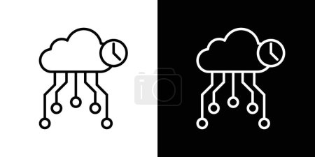 High server uptime icon set. Network reliability with high server and uptime vector symbol in a black filled and outlined style. Operational stability with support and service symbol sign.