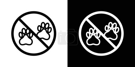 Perro prohibido signo de mascota conjunto de iconos. Prohibición de mascotas en ciertas áreas con perro prohibido y símbolo de vector animal en un estilo negro lleno y esbozado. Reglas para el acceso de mascotas y restricciones firmar.