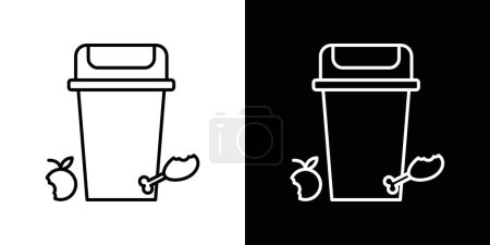 Set de iconos de desperdicio de alimentos. Símbolo vectorial de basura de desperdicio de comida en un estilo negro lleno y esbozado. Residuos Reducir signo.