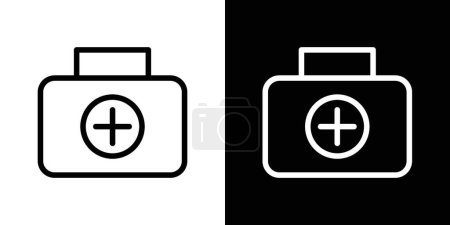 Erste Hilfe Box Icon Set vorhanden. Kit medizinische Tasche Vektor-Symbol in einem schwarz gefüllten und umrissenen Stil. Notfall-Schild.