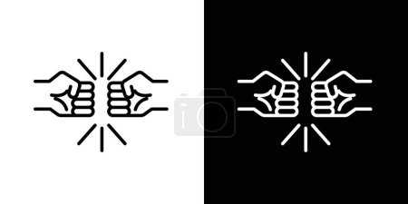 Poing Icône Bump Set. Symbole vectoriel Strong Team Strength Hand Impact dans un style noir rempli et souligné. Fraternité robinet signe.