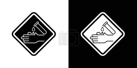 Ätzende Säure Sicherheitszeichen gesetzt. Warnung vor ätzenden Säuren und chemischen Gefahren Vektorsymbol in einem schwarz gefüllten und umrissenen Stil. Säureverbrennungsvorbeugung und Sicherheitszeichen.