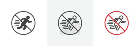 No Running Sign Icon Set. Cautio Sport Run safety vector symbol in a black filled and outlined style. Stop Running Sign.
