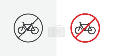 No Bicycle Sign Icon Set. Bike cycle forbidden vector symbol in a black filled and outlined style. Ban Bike Ride Limit Sign.