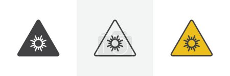 Laser warning icon set. Notice for areas with laser radiation and optical hazards vector symbol in a black filled and outlined style. Laser safety and eye protection sign.