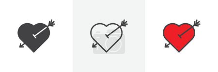 Illustration for Heart with arrow icon set. wedding or valentine cupid love arrow vector symbol. - Royalty Free Image