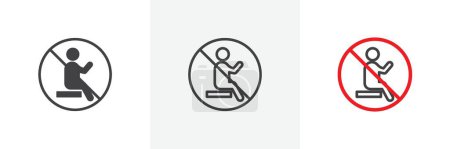 Setzen Sie sich kein Zeichen-Set. Sitzlehnen verbieten Vektor-Symbol in einem schwarz gefüllten und umrissenen Stil. Hinweisschild Sitzenbleiben.