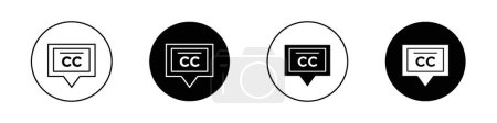 Subtitles icon set. closed caption cc vector symbol. video captioning pictogram in black filled and outlined style.