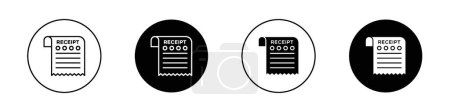 Receipt icon set. tax payment reciept vector symbol. order purchase invoice sign. credit debt bill icon in black filled and outlined style.