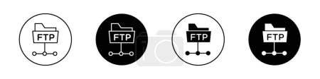 FTP-Symbol gesetzt. FTP-Server-Webverbindungsvektorsymbol. FTP-Kommunikationsprotokollzeichen. sftp secure system icon im schwarz gefüllten und umrissenen Stil.