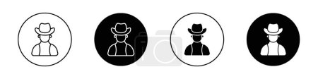 Ensemble d'icônes Cowboy. symbole vectoriel vintage de cow-boy hors la loi en noir rempli et délimité style.