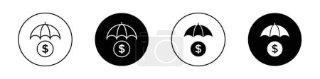 Vermögensschutzsymbole gesetzt. Das Schirmsymbol der Finanzversicherung. Sicherheitszeichen verdienen. Ikone der Investitionssicherheit. Sicheres Sparbuch-Piktogramm.