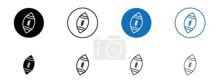 Rugby icon set. american rugby sport ball vector symbol. american Football sign in black filled and outlined style.