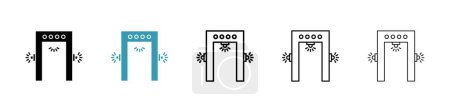 Ensemble d'icônes de détecteur de métaux. symbole vectoriel de scanner de corps d'aéroport. signe de machine de contrôle de sécurité de porte de centre commercial en noir rempli et style décrit.