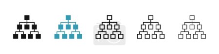 Conjunto de iconos de árbol gráfico. empresa equipo organización estructura árbol vector símbolo. Signo de algoritmo. símbolo de diagrama de flujo en negro lleno y delineado estilo.