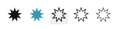 Bahai icon set. nine pointed baha vector symbol. persian star sign in black filled and outlined style.