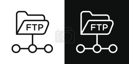 FTP-Symbol gesetzt. FTP-Server-Webverbindungsvektorsymbol. FTP-Kommunikationsprotokollzeichen. sftp secure system icon im schwarz gefüllten und umrissenen Stil.