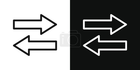 Tauschen Sie Symbole aus. Schalter oder konvertieren Vektorsymbol. Handelszeichen umkehren. Übertragungsdaten-Piktogramm-Zeichen. Zwei-Wege-Dateiaustausch-Symbol in schwarz ausgefülltem und umrissenem Stil.