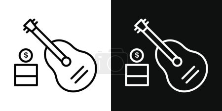 Busking vector icon set in black filled and outlined style.