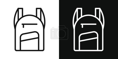 Rucksacksymbole vorhanden. Schulranzen-Vektorsymbol. Gepäckzeichen. Reise-Picknicktaschen-Ikone im schwarz gefüllten und umrissenen Stil.