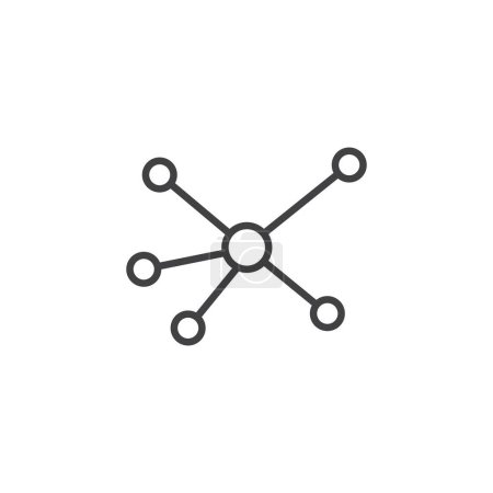 Conjunto de iconos conectados gráfico. Distribuir pictograma de red. señal de conexión del equipo. icono de la red central de Internet. hub símbolo en negro lleno y delineado estilo.