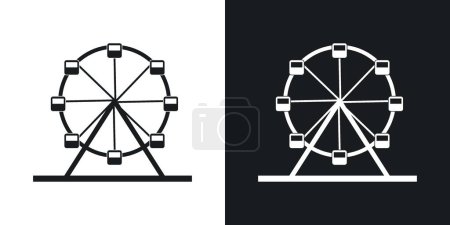 Ferris wheel icon set. park festival carousel ride vector symbol. funfair carnival wheel ride sign in black filled and outlined style.