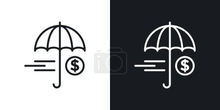 Vermögensschutzsymbole gesetzt. Das Schirmsymbol der Finanzversicherung. Sicherheitszeichen verdienen. Ikone der Investitionssicherheit. Sicheres Sparbuch-Piktogramm.