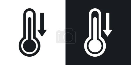 Low Temperature icon set. temperature low or down thermometer vector symbol. cold or cool temperature sign in black filled and outlined style.