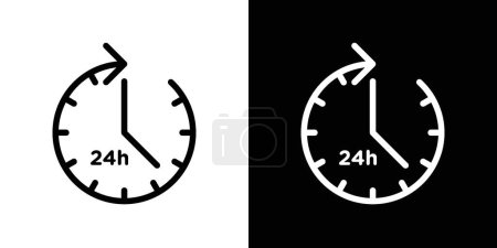 Ilustración de Tiempo veinticuatro conjunto de iconos. 24h, 24hrs, 24 horas símbolo vectorial. mismo día señal de entrega. Icono de servicio de soporte 24hrs. símbolo abierto de día completo en negro lleno y delineado estilo. - Imagen libre de derechos