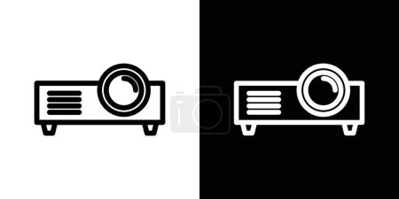 Projector icon set. cinema screen projector machine vector symbol. small office projector sign in black filled and outlined style.