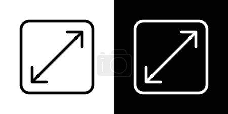 Ampliar conjunto de iconos. pantalla completa o maximizar pantalla botón vector símbolo. extender letrero de ventana grande completo. botón de expansión de la pantalla en negro lleno y delineado estilo.