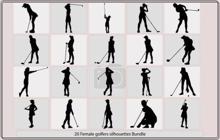 Ilustración de Siluetas de golfistas femeninas, Conjunto de jugadores de golf, Niña jugando al golf, Silueta vectorial de una jugadora de golf - Imagen libre de derechos