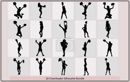 Illustration for Silhouette cheerleaders,Sports cheerleader in silhouette,Jumping girls cheerleaders silhouette, - Royalty Free Image