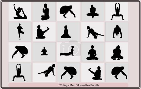 Téléchargez les illustrations : Silhouette homme en posture de yoga, silhouette d'un homme faisant de la méditation, siluettes de yoga dans le vecteur, homme méditant - en licence libre de droit