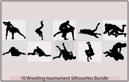 Illustration for Sparring of two male athletes in wrestling,silhouette of male wrestler,fighters vector silhouette, - Royalty Free Image