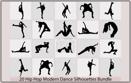 Illustration for Dancing street dance silhouettes,dancing street dance silhouette ,women street dance hip hop dancers in silhouette - Royalty Free Image
