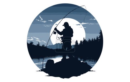 Illustration for Vector monochrome fishing rod, fishing rod illustration - Royalty Free Image