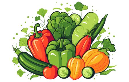 Ilustración de Ilustración plana de vector vegetal, conjunto de iconos de vectores dibujados vegetales, vector vegetal - Imagen libre de derechos
