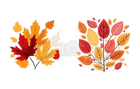Ilustración de Hola otoño, hojas de otoño planas, hojas de color conjunto aislado, elementos de otoño, bandera de otoño, ilustración vectorial - Imagen libre de derechos