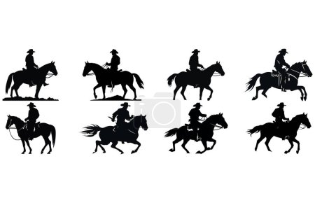 Téléchargez les illustrations : Silhouettes de cow-boy et de cavaliers, Chevaux de cowboy, Cavaliers à cheval - en licence libre de droit